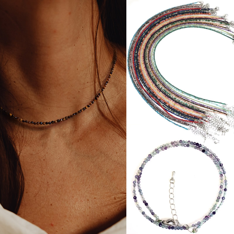 Gemstone Bracelet Healing - 2-3mm Natural Stone Beaded Necklace Handmade